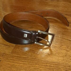 Johnston & Murphy Dark Brown Leather Belt with Silver Buckle